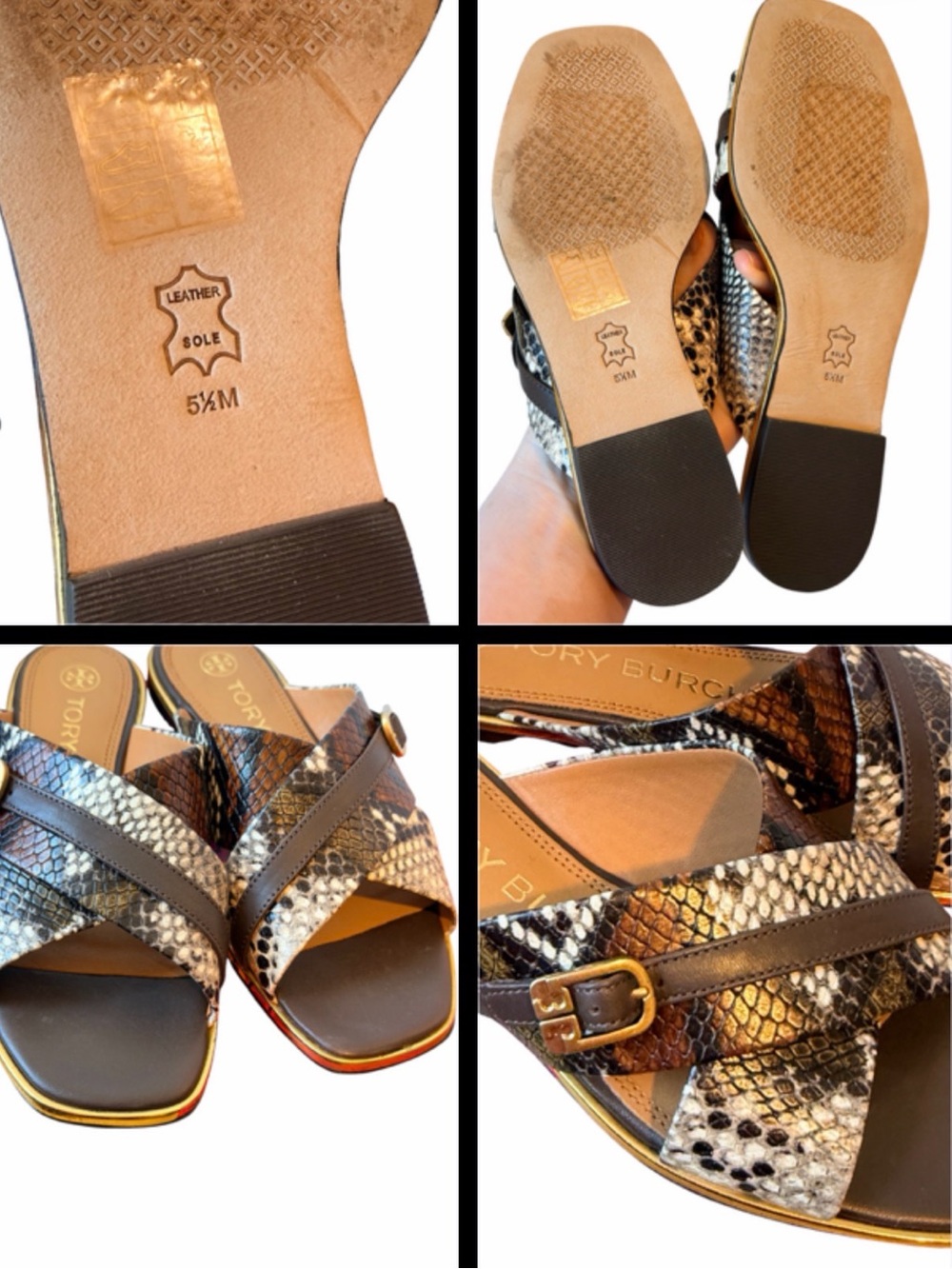 Tory Burch Brown and Black Snake-Print Slide Sandals - Picture 4 of 4